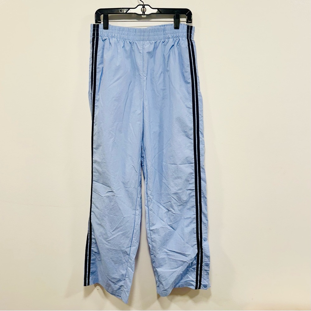 Light Blue Track wind Pants with Black Stripes 90s vintage retro size large!